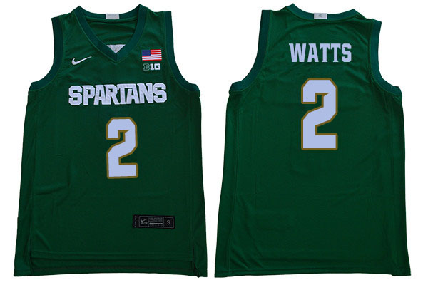 2019-20 Men #2 Mark Watts Michigan State Spartans College Basketball Jerseys Sale-Green